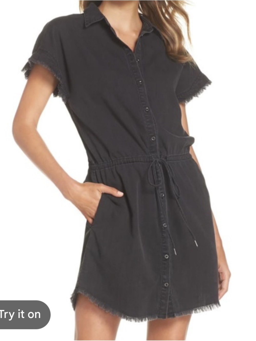 PAIGE Jaylin button-down denim shirt dress in a faded black wash - Picture 2 of 11